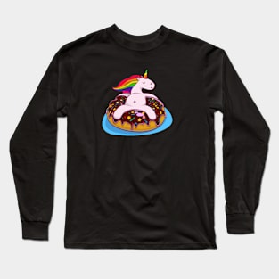 LGBT Rainbow Unicorn Chillin On A Donut Long Sleeve T-Shirt